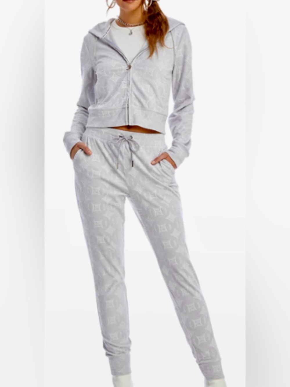Juicy Couture Light Gray Logo Velour Jogger Pants